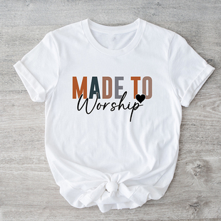 christian worship women 纯棉T恤女 made shirt复古字母短袖