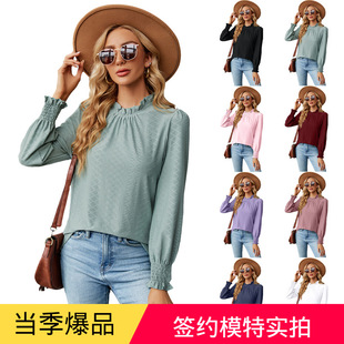 2023新款宽松T恤女 Womens tops round neck long sleeve T-shirt