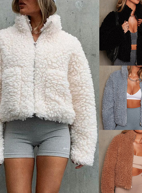 2022 women's ins plush cardigan short jacket lamb coat women