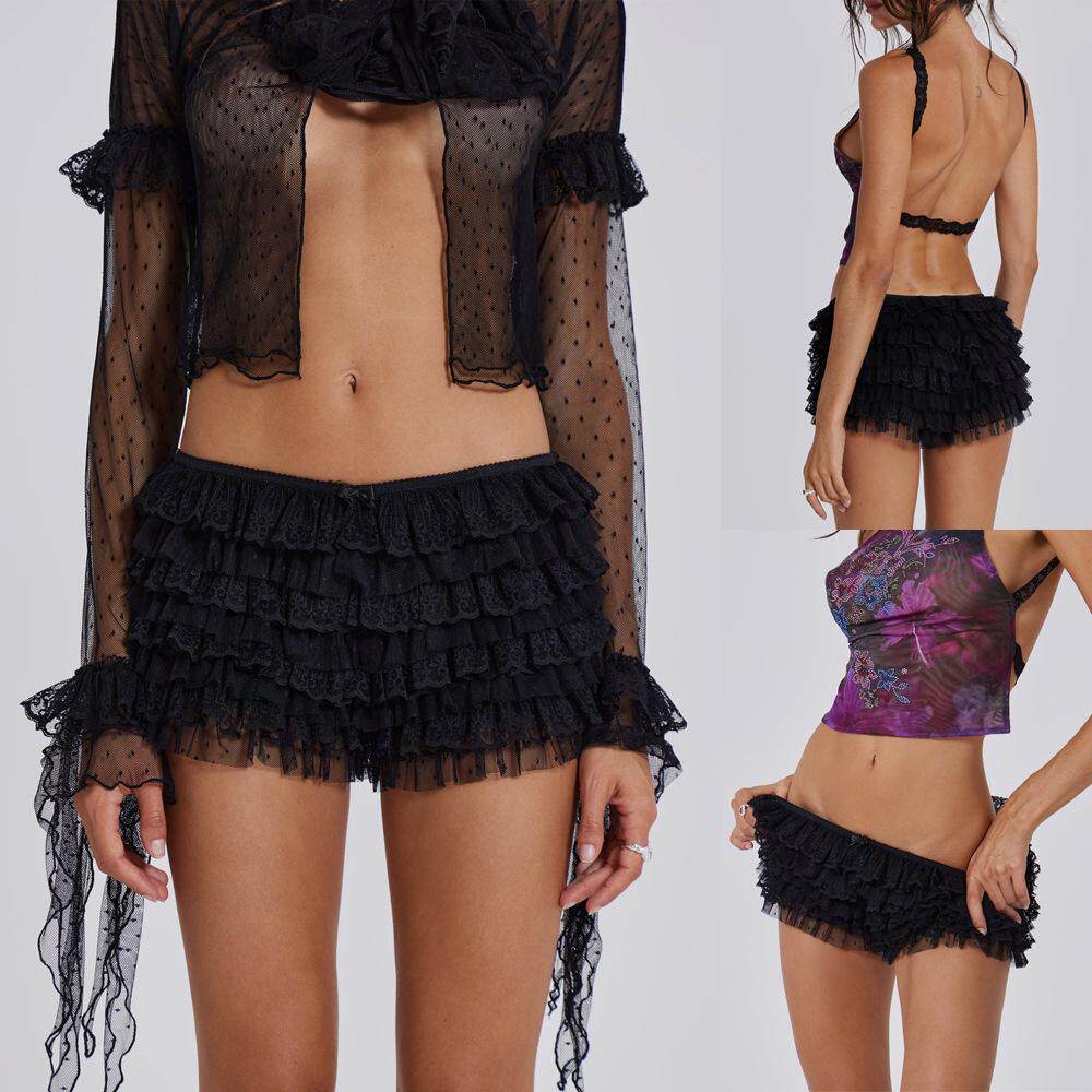 Sexy Beach Pants Ruffled Wave Solid Color Lolita Low Waist