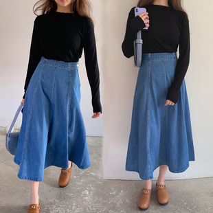 Denim Long Skirt Women's High Waist Long Skirt Student Style