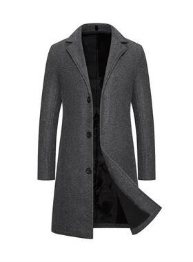 w Men's Mid-length Woolen Single Breasted Trench Coat Jacket