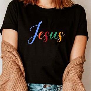religious christian women shirt clothes圆领纯棉上衣 Retro