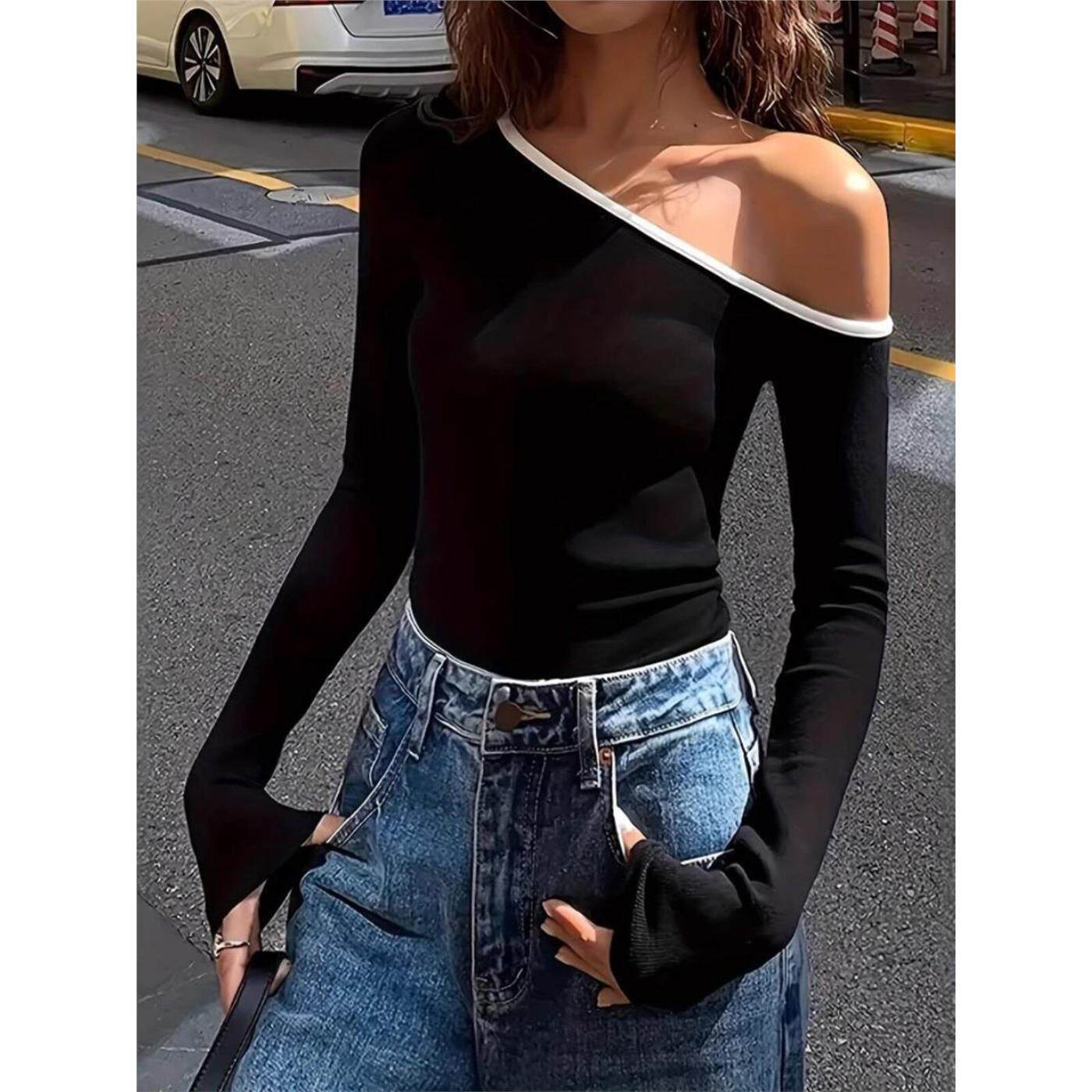 ins街拍欧美风秋冬季撞色