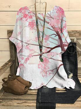 2022 women's loose print round neck casual large size women