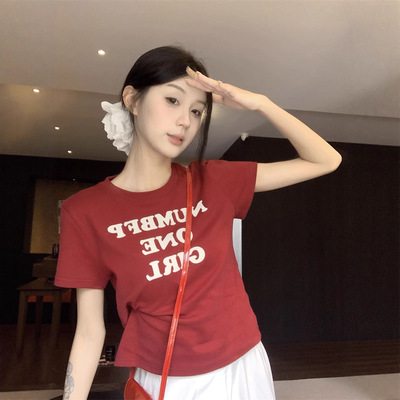 字母印花韩系短袖T恤女夏季2026新款修身显瘦正肩套头学生上衣ins