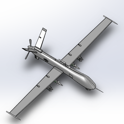 1米捕食者固定翼攻击战斗无人机UAV曲面三维几何数模型Solidworks