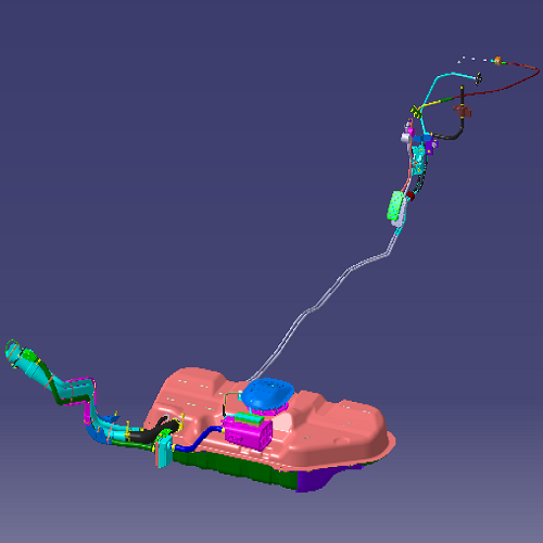 轿车汽车燃油系统总成油箱加油口3D三维几何数模型stp图汽油管路