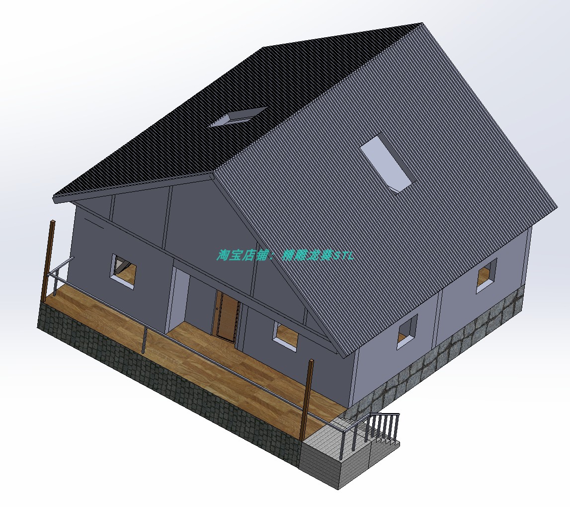 独栋别墅带阁楼房屋子3D三维几何模型Solidworks数模厨房地面房