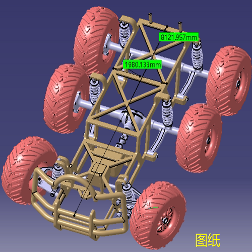 4×6六轮探月车架汽车底盘骨架3D三维几何数模型弹簧悬架悬挂造型