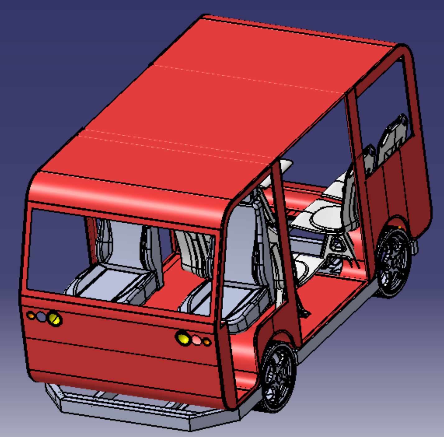 3米8座微型客车简化汽车曲面小巴车3D三维几何数模型车架车身座椅