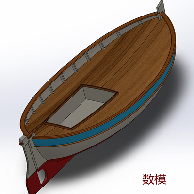 6m米渔船小船垂钓鱼船方向尾舵3D三维几何数模型曲面捕鱼船身骨架