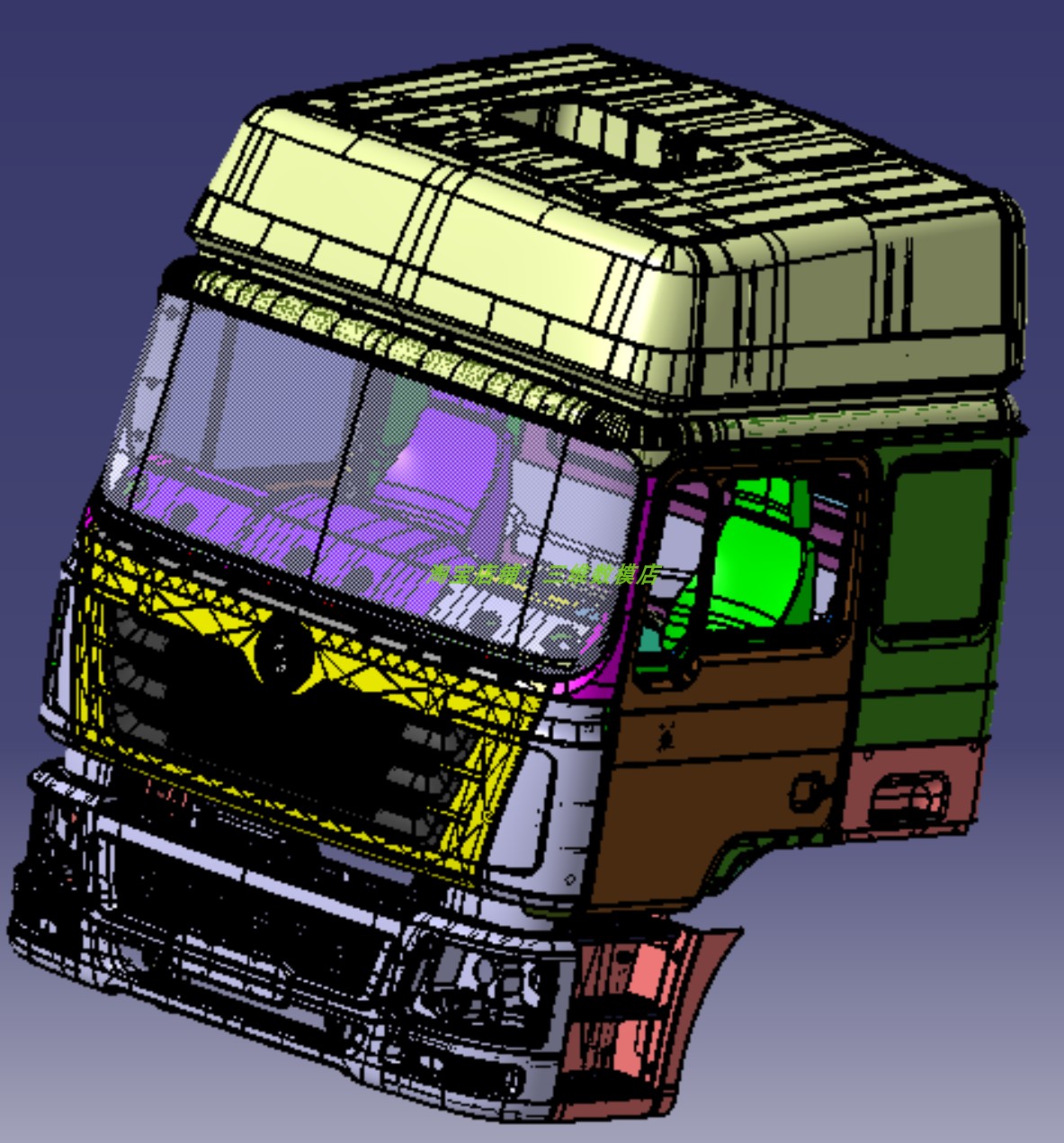 陕汽德龙F2000重型卡车驾驶室3D三维几何数模型Catia汽车双层卧铺