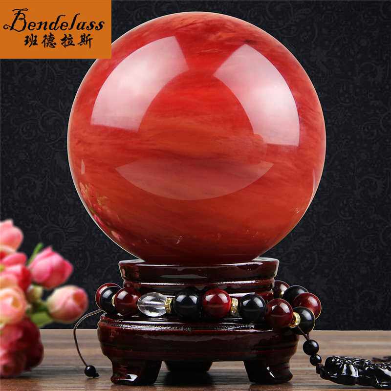 正品班德拉斯天然红水晶球摆件家居客厅书房办公室桌面熔炼开运装