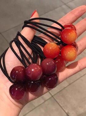 红色发圈樱桃皮筋女扎头高弹力网红发绳可爱车厘头绳韩国百搭皮套