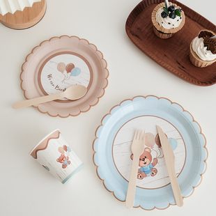 ins一次性盘子野餐宝宝周岁生日宴会可爱幼儿园活动节日聚餐装饰