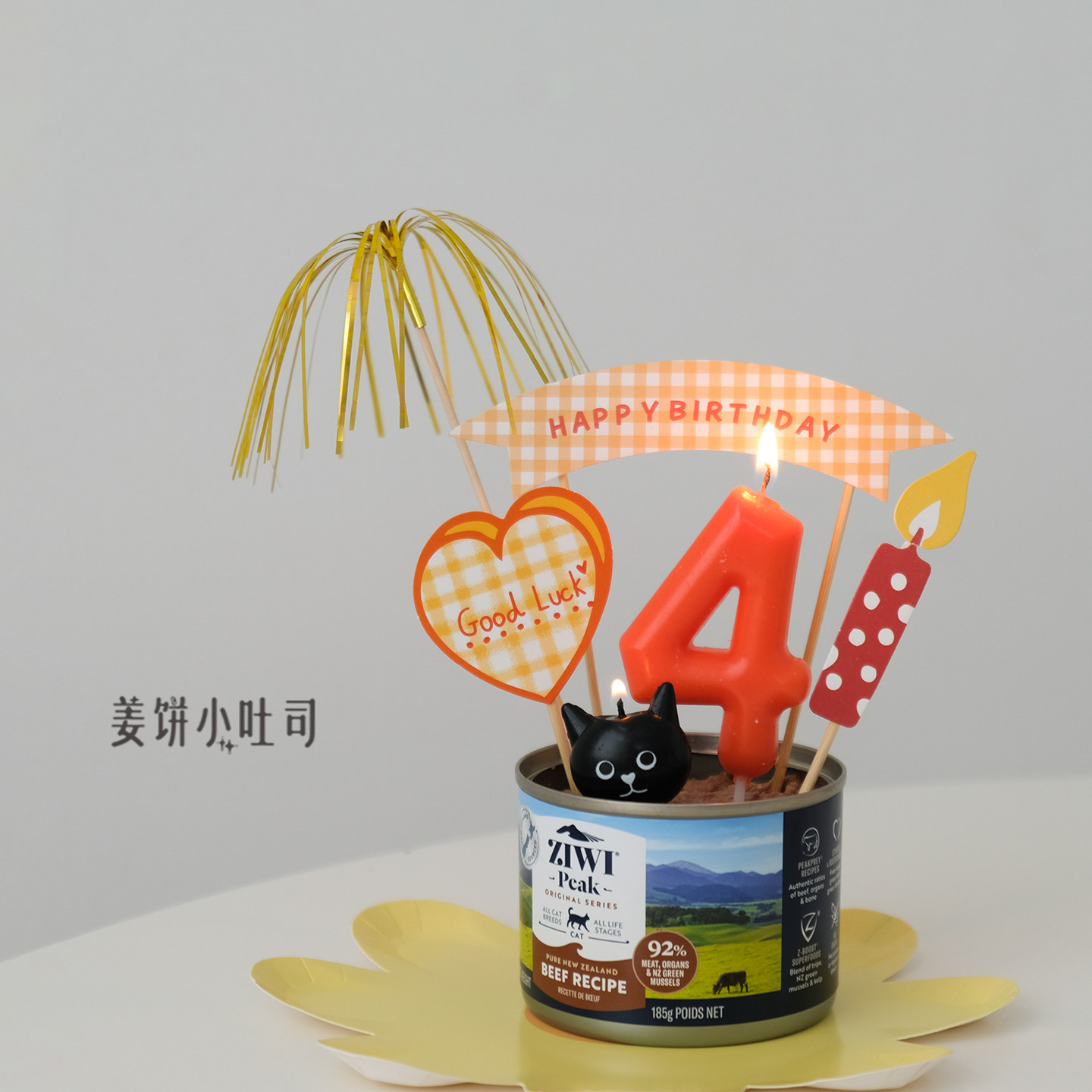 马卡龙彩色数字宠物猫咪狗狗生日蜡烛小蛋糕插件装饰烘焙拍照氛围