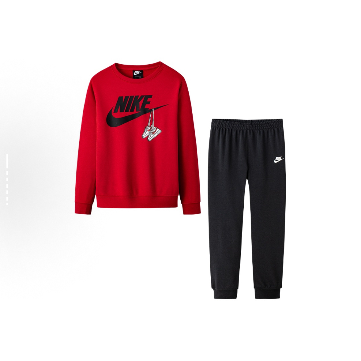 Nike耐克 球鞋印花 休闲运动保暖 卫衣长裤 黑红套装 NY2212105GS