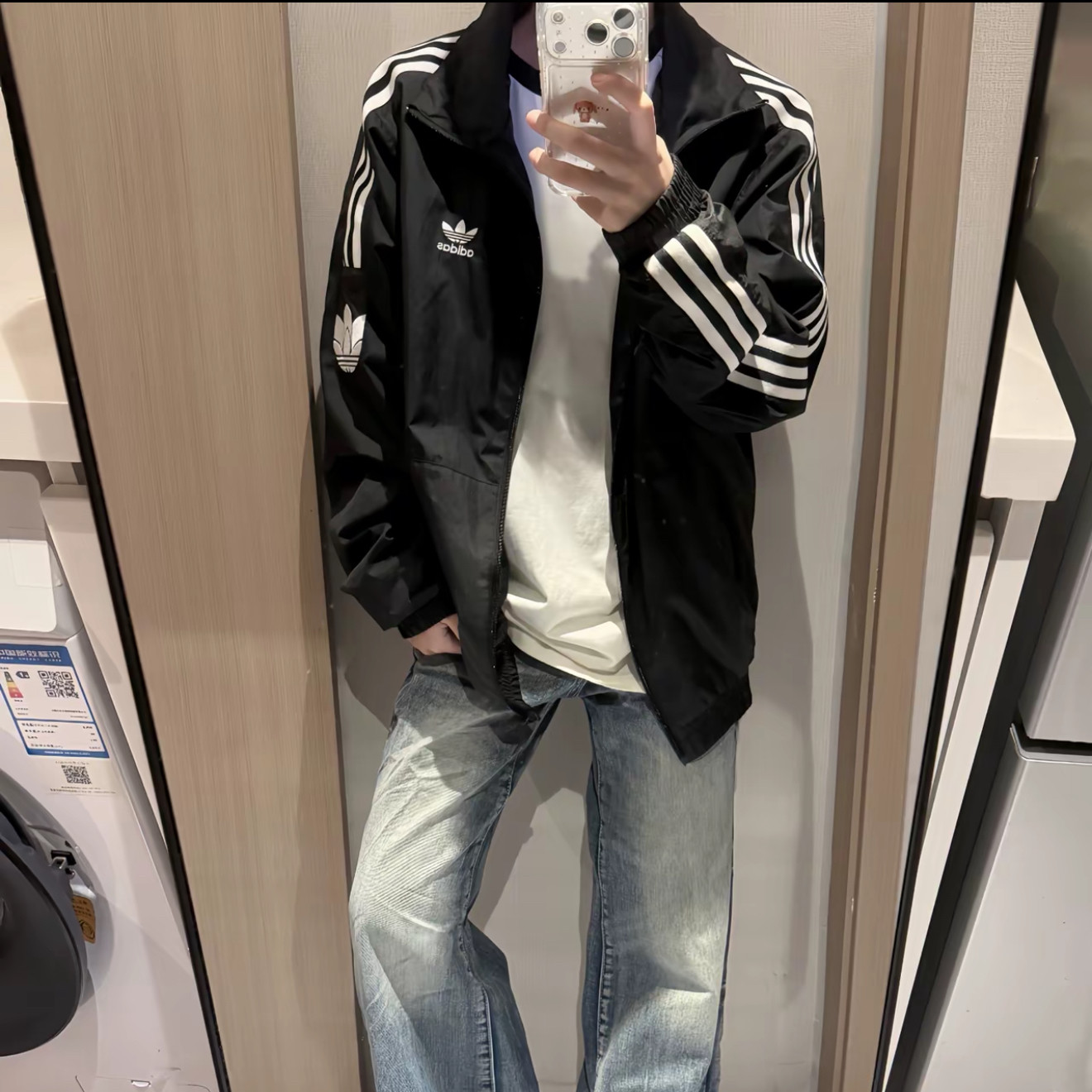 adidas originals ADICOLOR 复古户外休闲运动夹克 男款 黑色