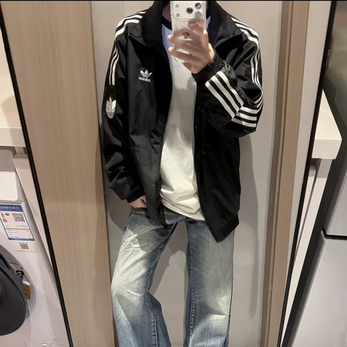 adidas originals ADICOLOR 复古户外休闲运动夹克 男款 黑色