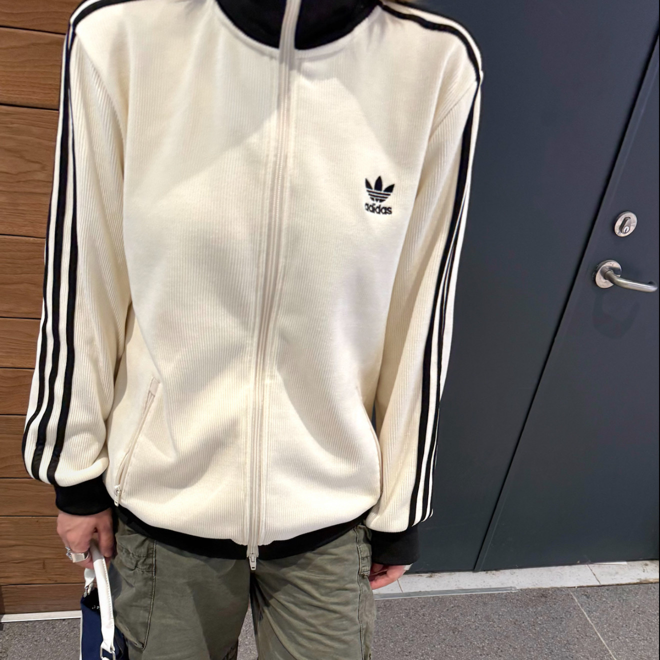 adidas originals WAFFLE BBTT 华夫格修身条纹休闲长袖外套