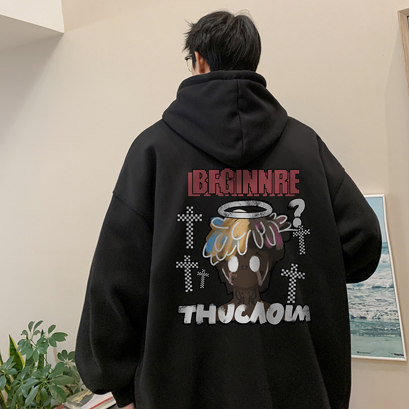 潮牌高街2025新款连帽卫衣男秋季休闲痞帅印花男装上衣LM4903-P48，男装卫衣，电商B295