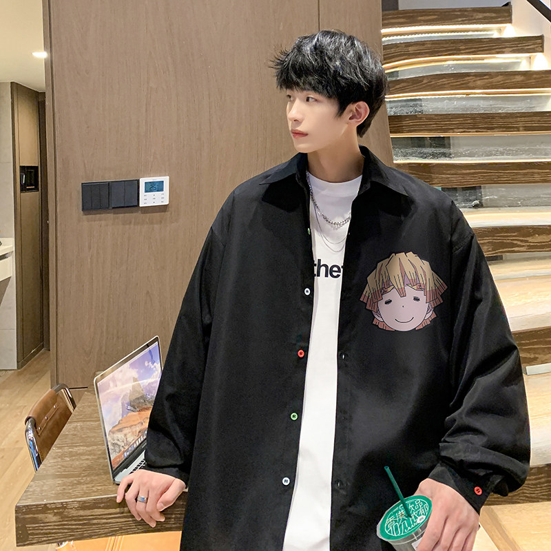 长袖衬衫男秋季新款港风宽松休闲潮流印花长袖衬衣外套男CS14-P45,男装衬衫,电商B295