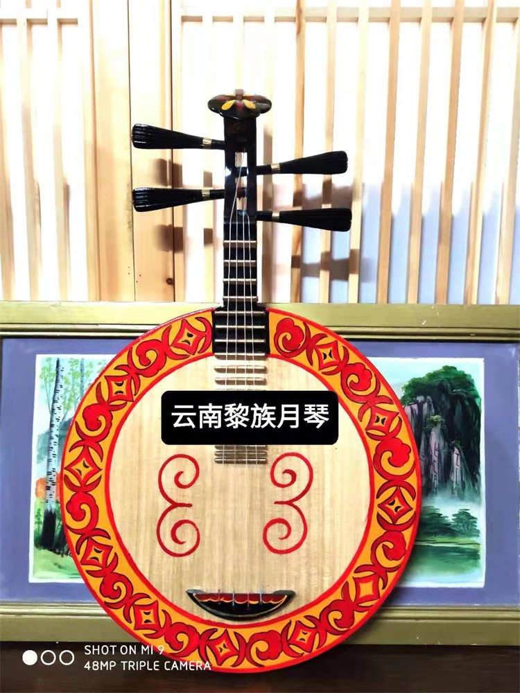 乐器月琴彩绘实木厂家直销家装饰品挂件家居摆件复古墙饰拍摄道.