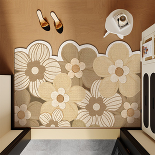 现代花卉入户门地垫进门门垫2025新款不规则家用皮革脚垫可裁剪