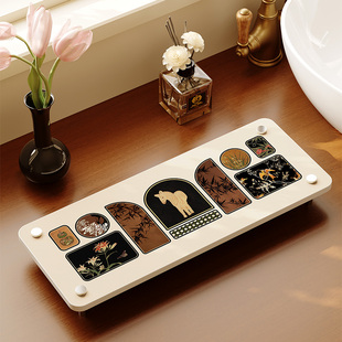 中古风洗手台置物架硅藻泥吸水台面垫卫生间高级感洗漱收纳架杯架