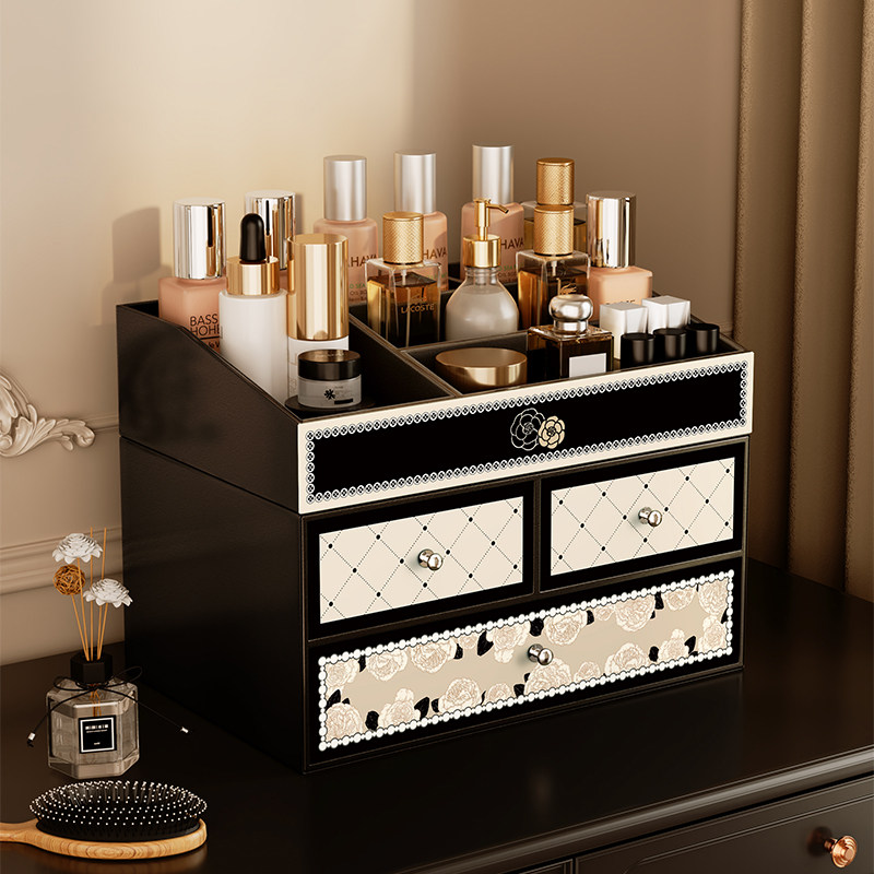法式化妆品收纳盒化妆台桌面一体收纳柜抽屉式首饰盒高级感置物架,收纳整理,桌面收纳盒,淘宝优惠券,粉丝福利购,淘宝优惠卷