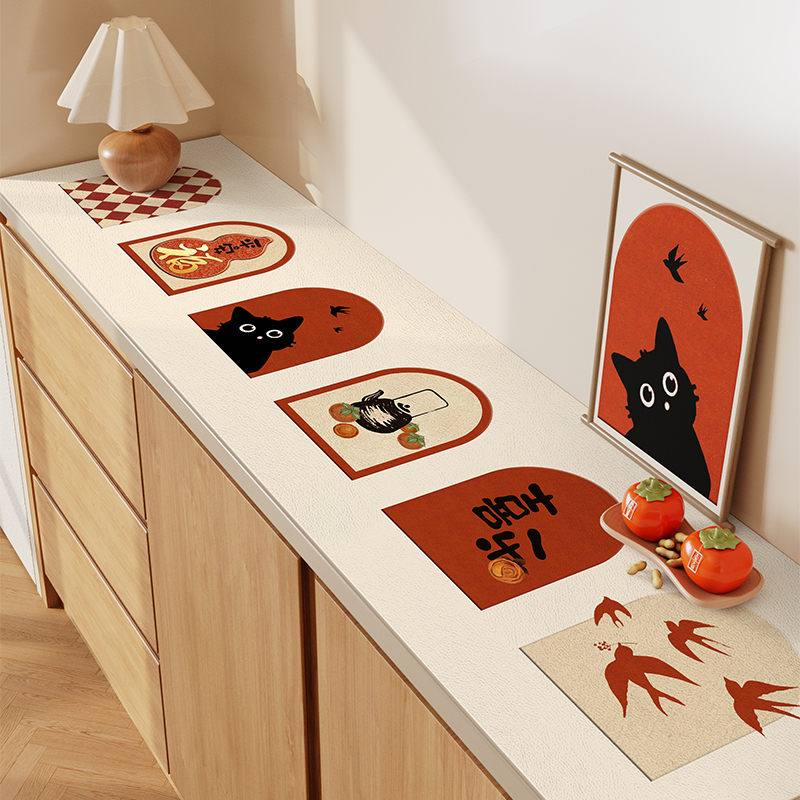 红色喜庆餐边柜垫桌垫防水桌布马年新款桌面保护乔迁入户柜垫2026