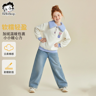 贝蒂女童秋冬韩系翻领卫衣2026年冬季儿童大童套头加厚休闲上衣