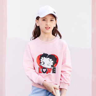 FX贝蒂童装女童春季2026款韩版儿童中大童宽松圆领卫衣休闲上衣
