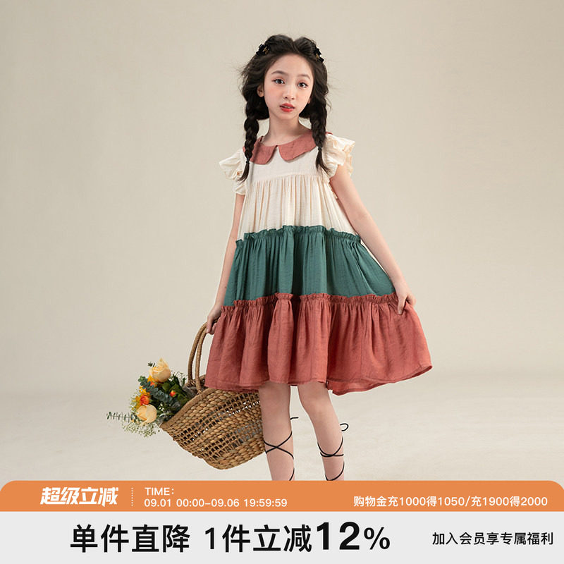 贝蒂2026新款女童夏季翻领连衣裙文艺冰感女大童儿童时尚短袖裙子