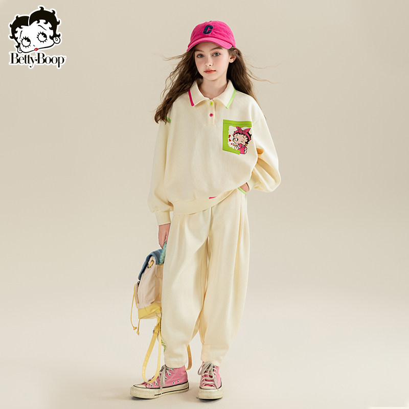 贝蒂春季女童POLO领卫衣卫裤套装女大童春款童装儿童运动风两件套