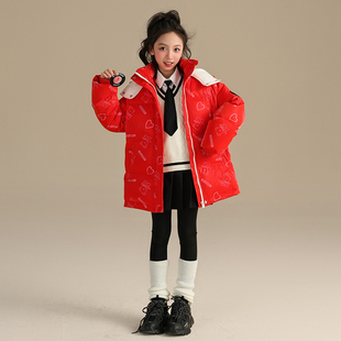 贝蒂女童时髦羽绒服中长款2026冬季女大童儿童洋气白鸭绒年服外套