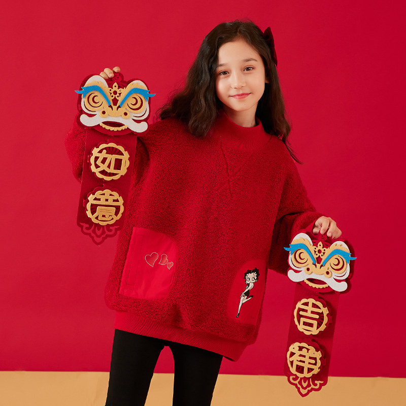 【拜年服系列】新年贝蒂女童儿童加绒卫衣冬季新款仿羊羔毛上衣