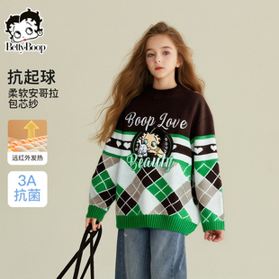 贝蒂童装女童秋冬套头格子加厚毛衣2026年新品冬季儿童中大童上衣