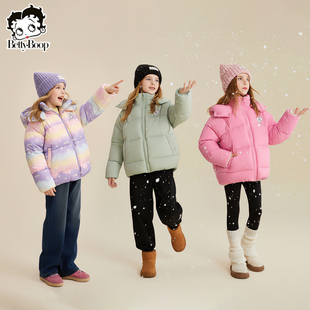 贝蒂女童白鸭绒短款三防加厚羽绒服2026年冬季女大童儿童韩系外套
