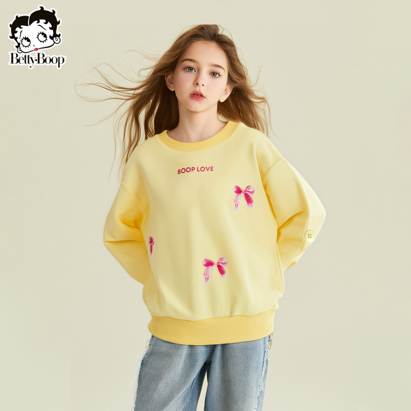贝蒂女童春款时尚卡通蝴蝶结卫衣2026年春季女大童儿童韩系上衣
