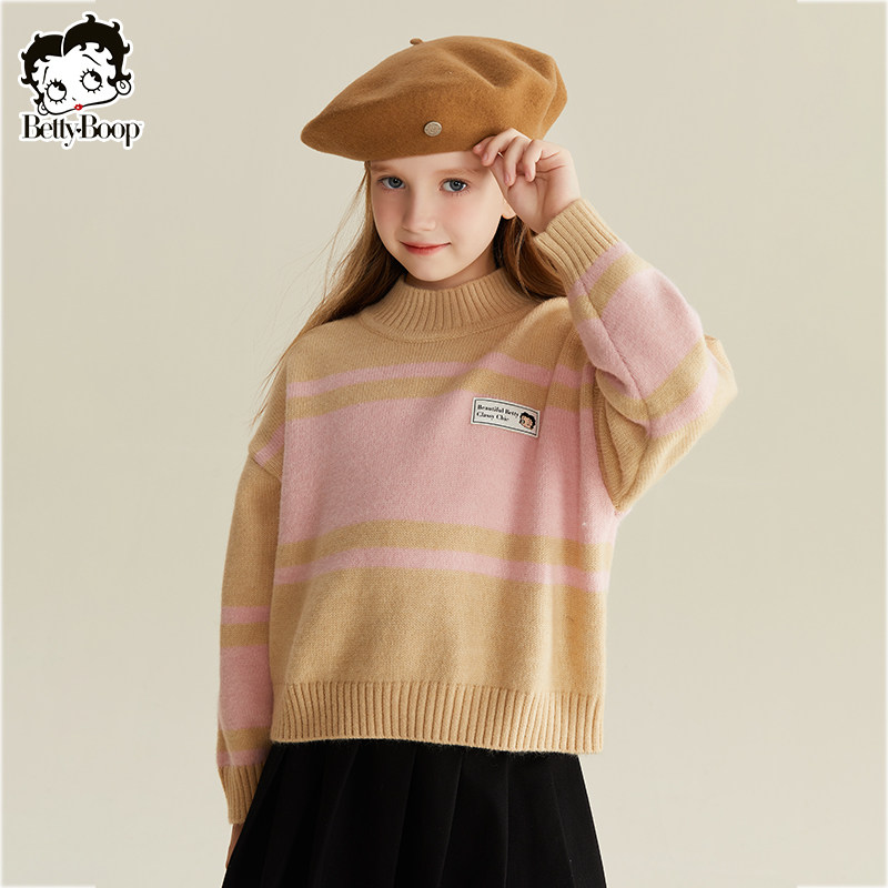 贝蒂女童卡通动漫条纹毛衣秋冬2025新款大童童装儿童韩版秋季上衣