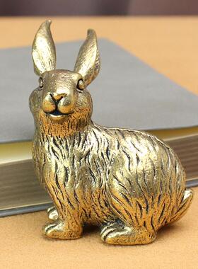 创意黄铜十二生肖兔摆件金属复古个性办公室书桌镇纸兔年福兔摆件