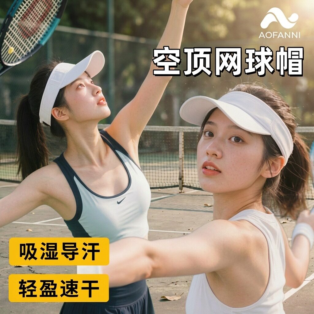 网球空顶帽夏季专业导汗速干马拉松跑步运动帽子男女高尔夫防晒帽