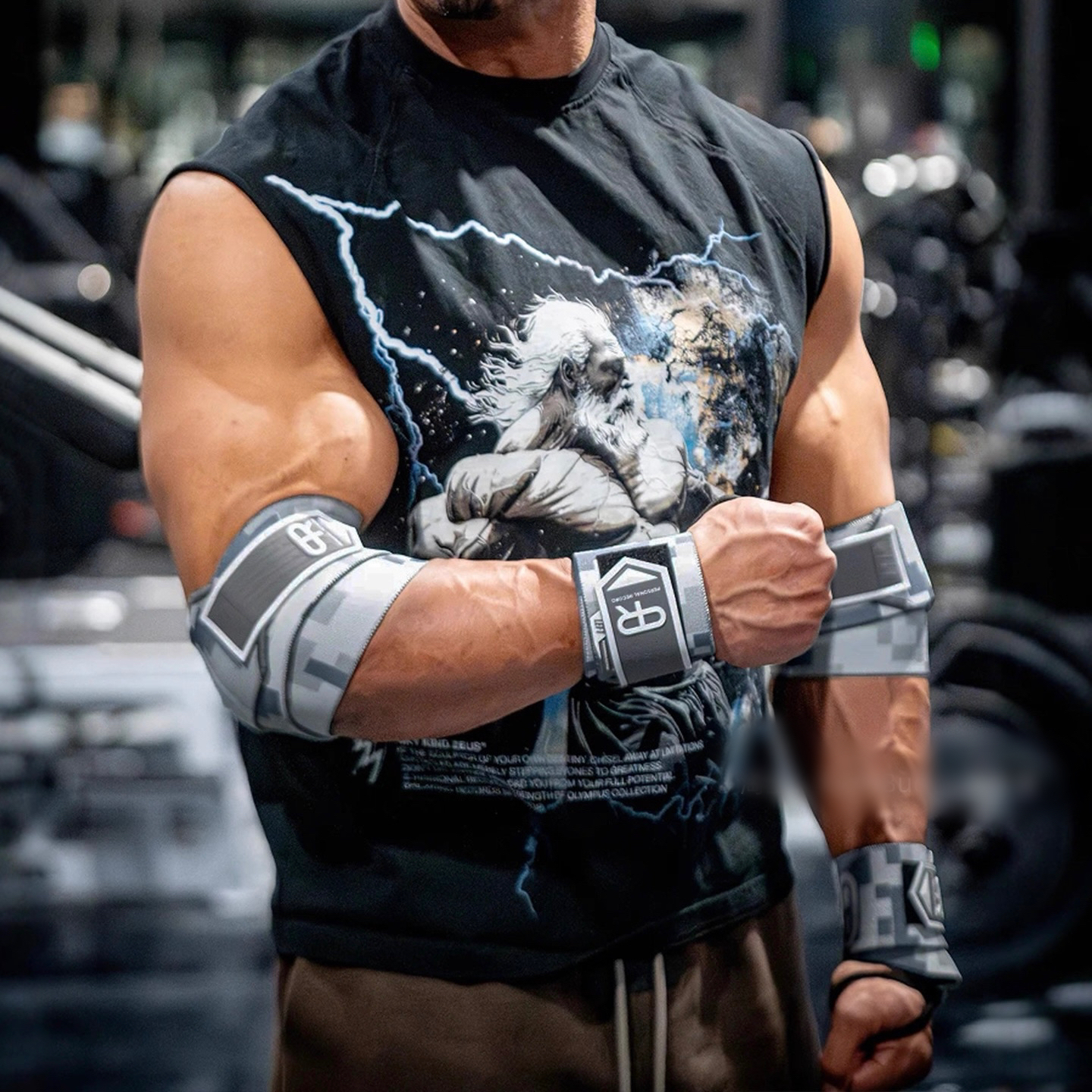 PR轮子哥护腕男力量举训练卧推健身举重健美专业防扭伤护肘助力带