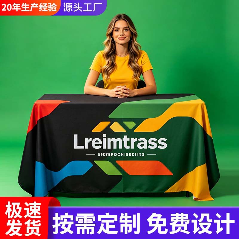蓝色加厚布艺长条桌布遮丑台布会议桌长桌加大尺寸商用可定制LOGO