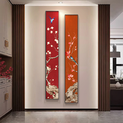 中国风新派喜枝入口美意装饰画、花鸟、廊道壁画、细条民族风格挂