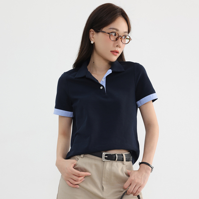 JOCOCHIC蓝色polo领短袖T恤
