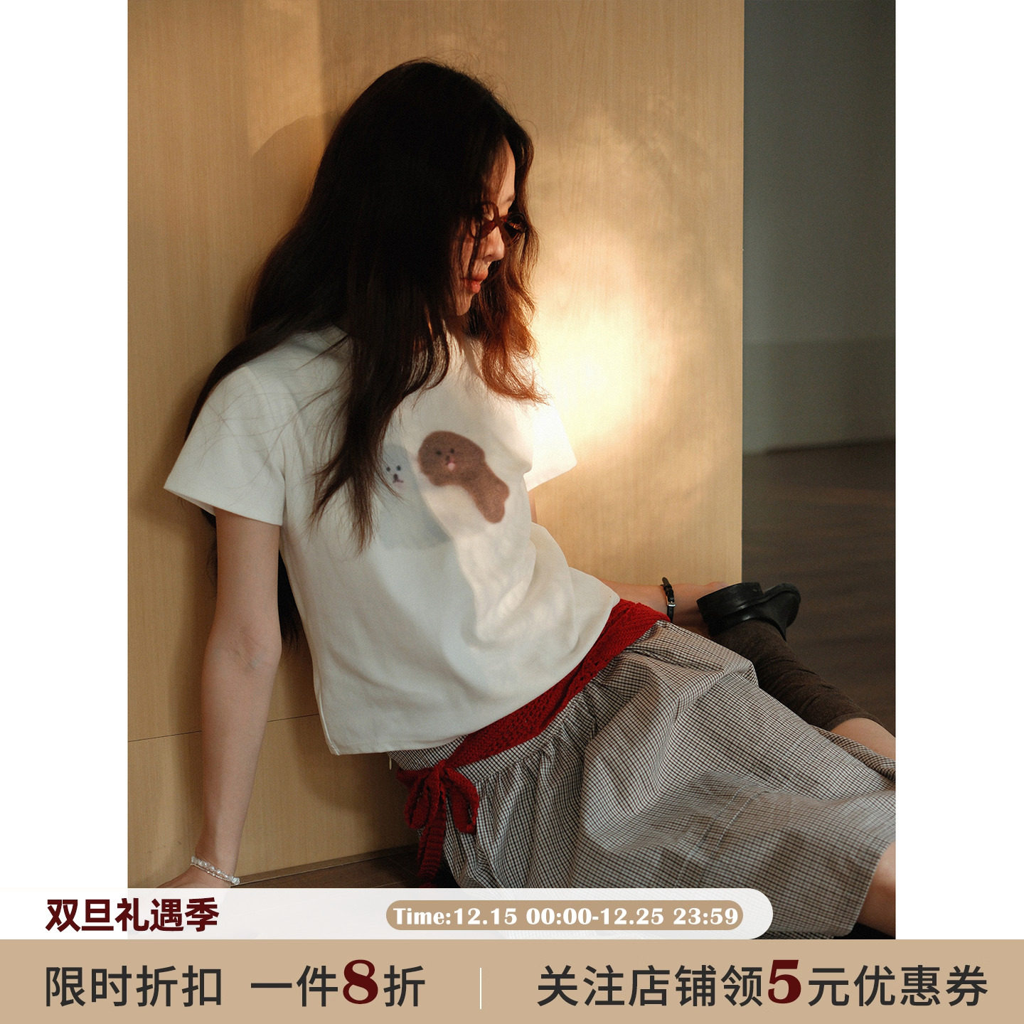 JOCOCHIC小狗印花正肩短袖T恤