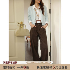 JOCO CHIC 咖色复古简约高腰直筒阔腿休闲裤女2025秋宽松廓形长裤